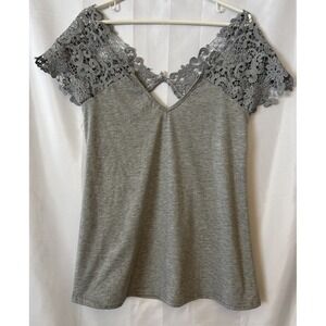 Women's Sexy Sleeveless Lace Gray Cutout T-shirt Blouse V Neck Tee Top LG